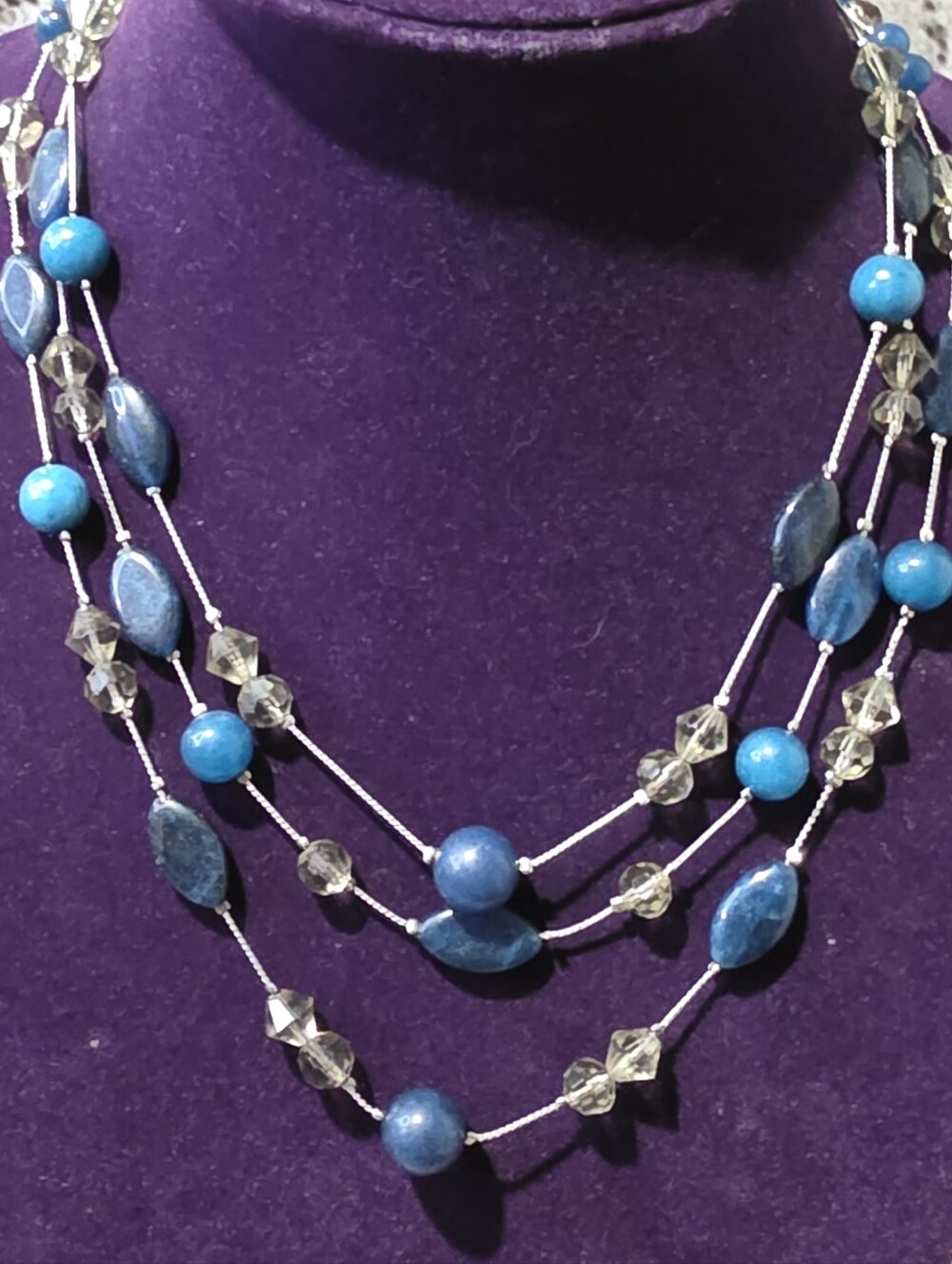 Talbots Multi-Strand Floating Bead Statement Necklace - Blue & Silver
